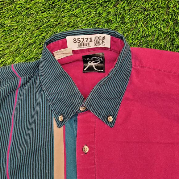 Vintage Roper Two-Toned Western Button Shirt Large 23x32 Baggy - Picture 7 of 13